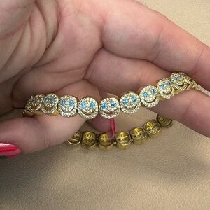 Lisa Gozlan Smiley Face Bracelet in Pave and Aqua